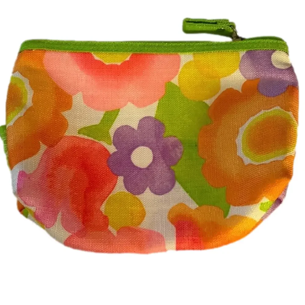 Clinique Pink Orange Green Floral Cosmetic Bag